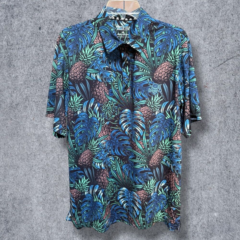Tattoo Golf Polo Aloha Collection Pineapple Men's Medium